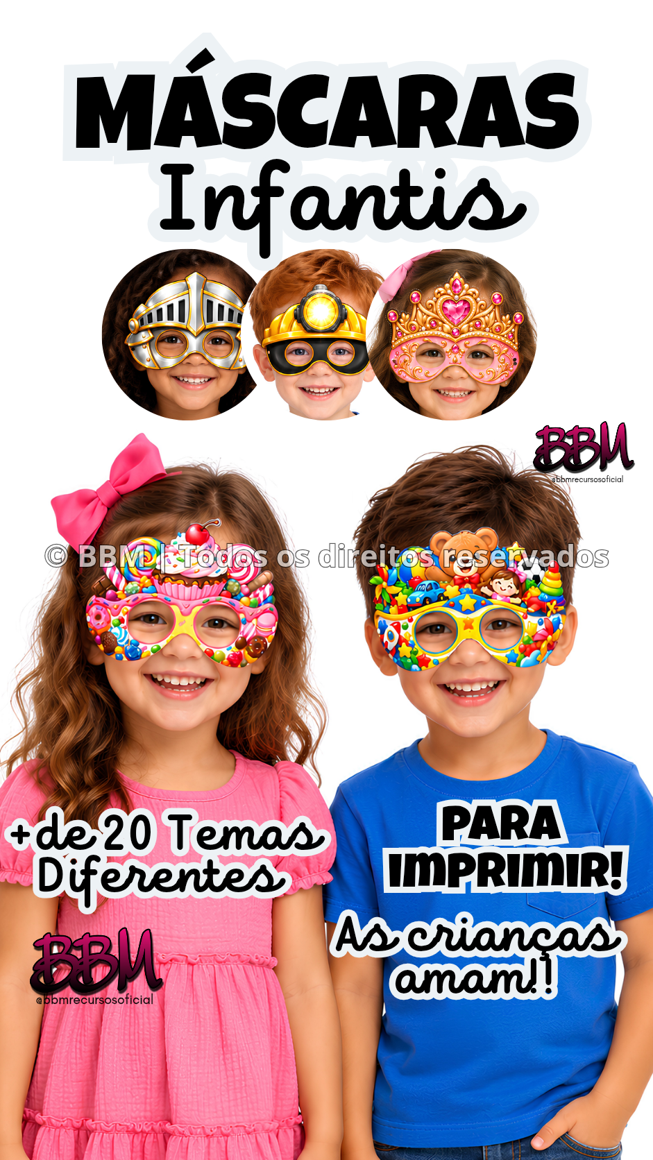 MÁSCARAS INFANTIS PARA IMPRIMIR 🧁🧸👑 🌈🖨️