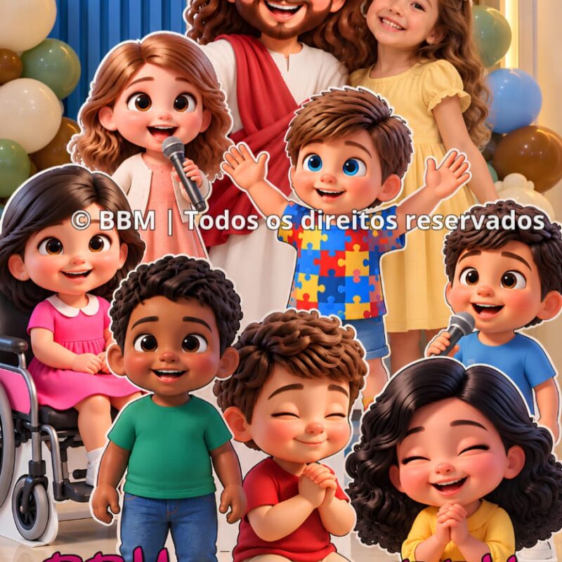 VINDE A MIM OS PEQUENINOS 7 CRIANÇAS + JESUS